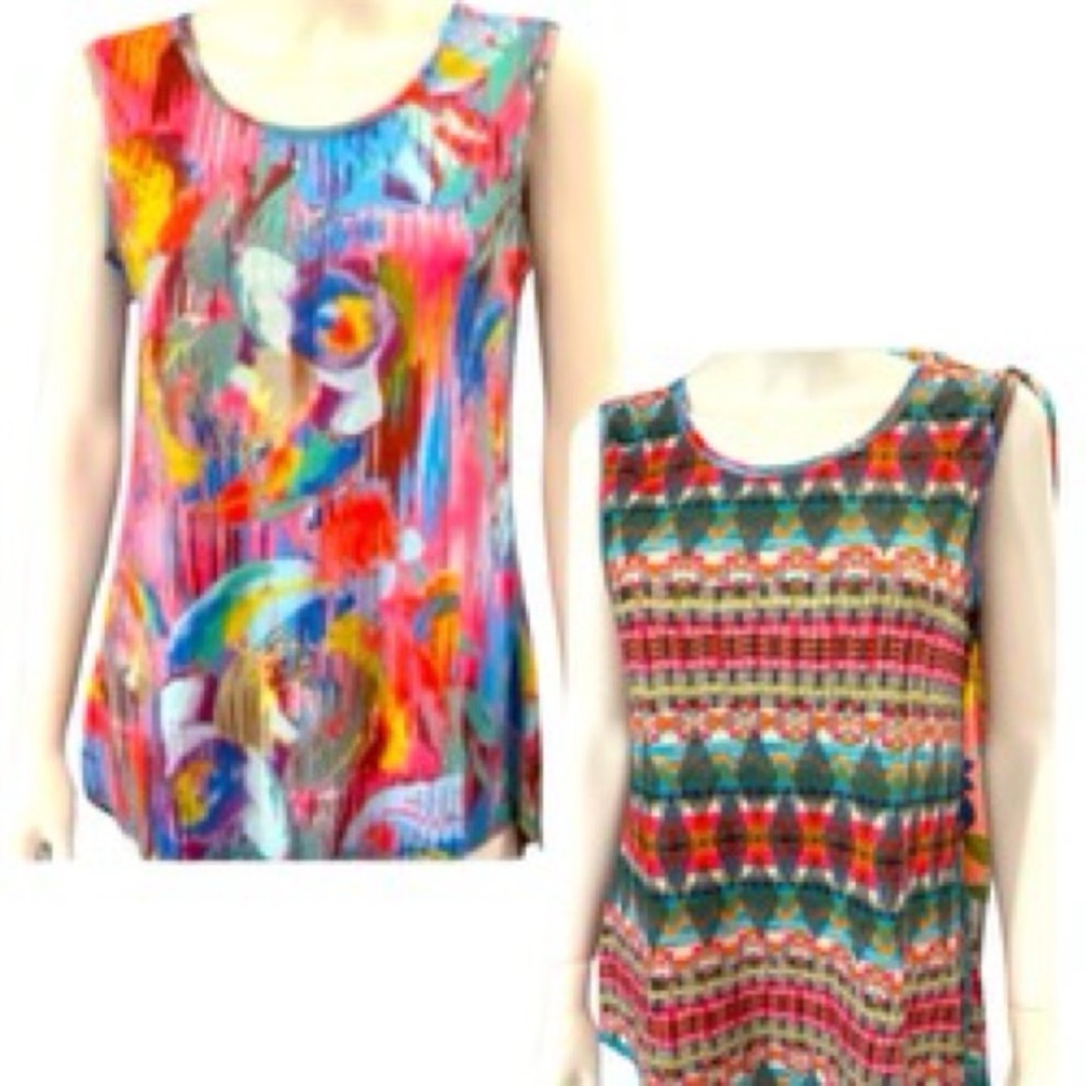 Dolcezza Michael Phillips Reversible Abstract Art Sleeveless Top Two Looks